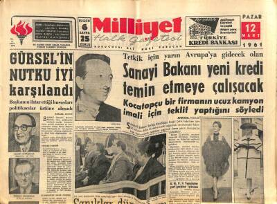 Milliyet Halk Gazetesi 12 Mart 1961 - Gürselin Nutku İyi Karşılandı GZ76223 - 1