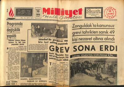 Milliyet Halk Gazetesi 12 Mart 1965 - Urfada Binlerce Kişi Kavga Etti - İstanbulda Gerekirse 100 Bin İşçi Grev Yapacak GZ121429 - 1