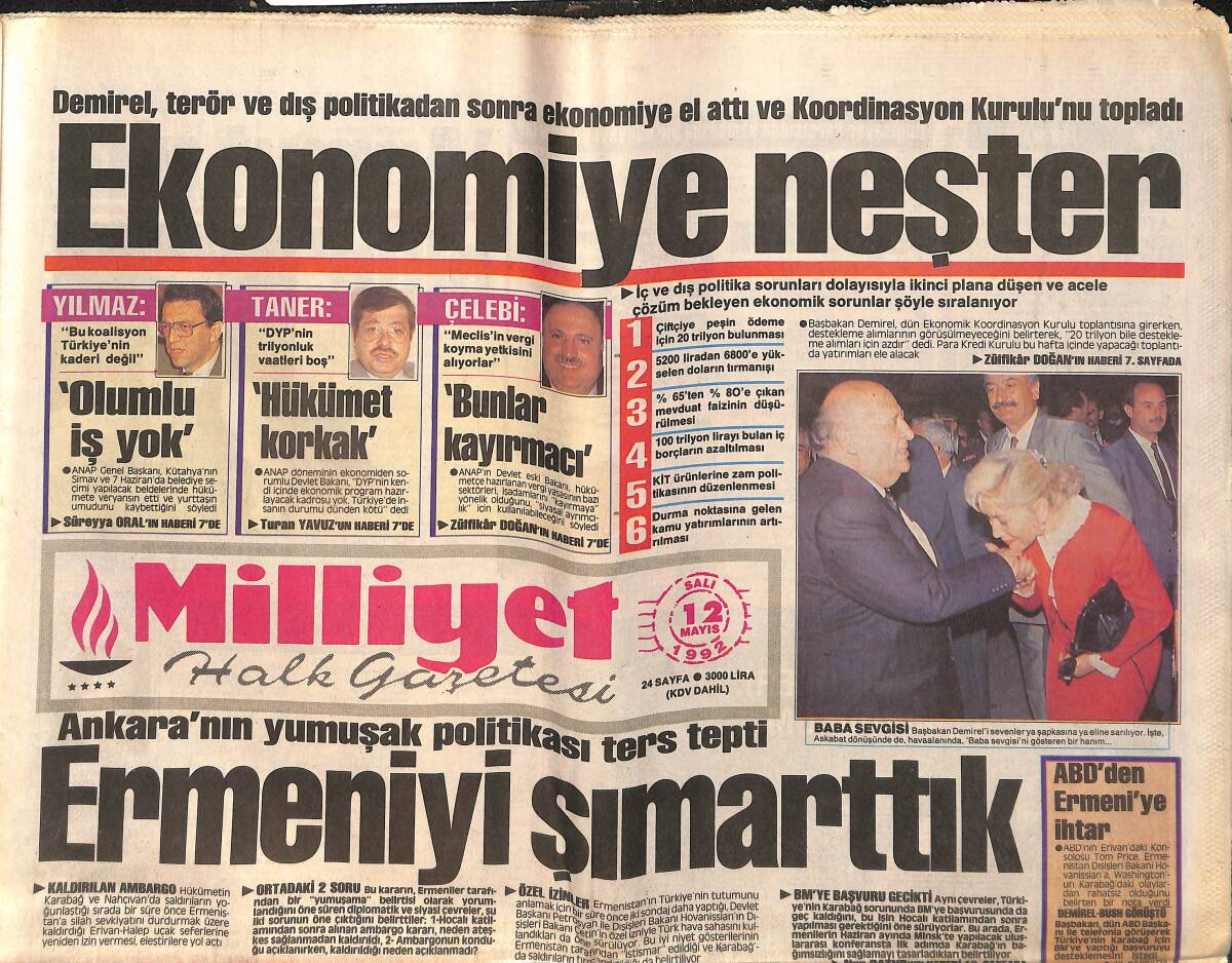 Milliyet Halk Gazetesi 12 Mayıs 1992 - Tacikistan'da Hükümet Pes Etti - Apo'ya Sahte Pasaport GZ157867 - 1