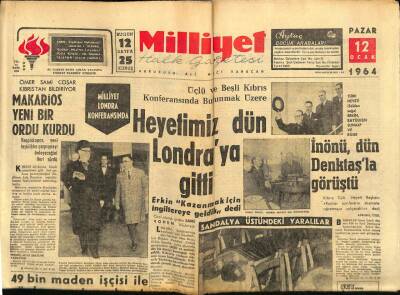 Milliyet Halk Gazetesi 12 Ocak 1964 - Athenagoras , Türkiyenin Kıbrıs Politikasını Destekliyor GZ91560 - 1