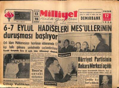 Milliyet Halk Gazetesi 12 Şubat 1956 - Hürriyet Partisinin Ankara Merkezi Açıldı GZ88708 - 1