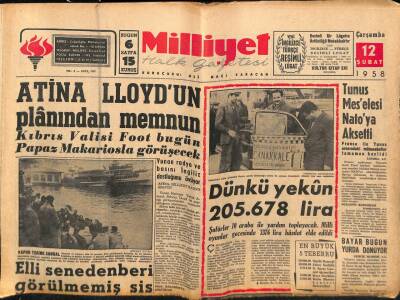 Milliyet Halk Gazetesi 12 Şubat 1958 - Tunus Meselesi Natoya Aksetti GZ88756 - 1
