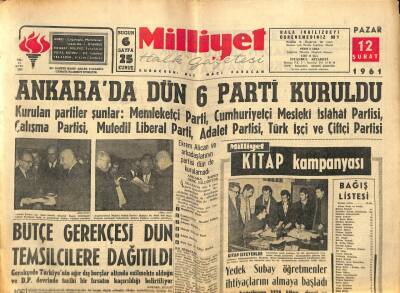 Milliyet Halk Gazetesi 12 Şubat 1961 - Ankarada Dün 6 Parti Kuruldu GZ76149 - 1