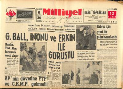 Milliyet Halk Gazetesi 12 Şubat 1964 - Prenses Irene Artık Mesut - G.Ball , İnönü Ve Erkin İle Görüştü GZ122122 - 1