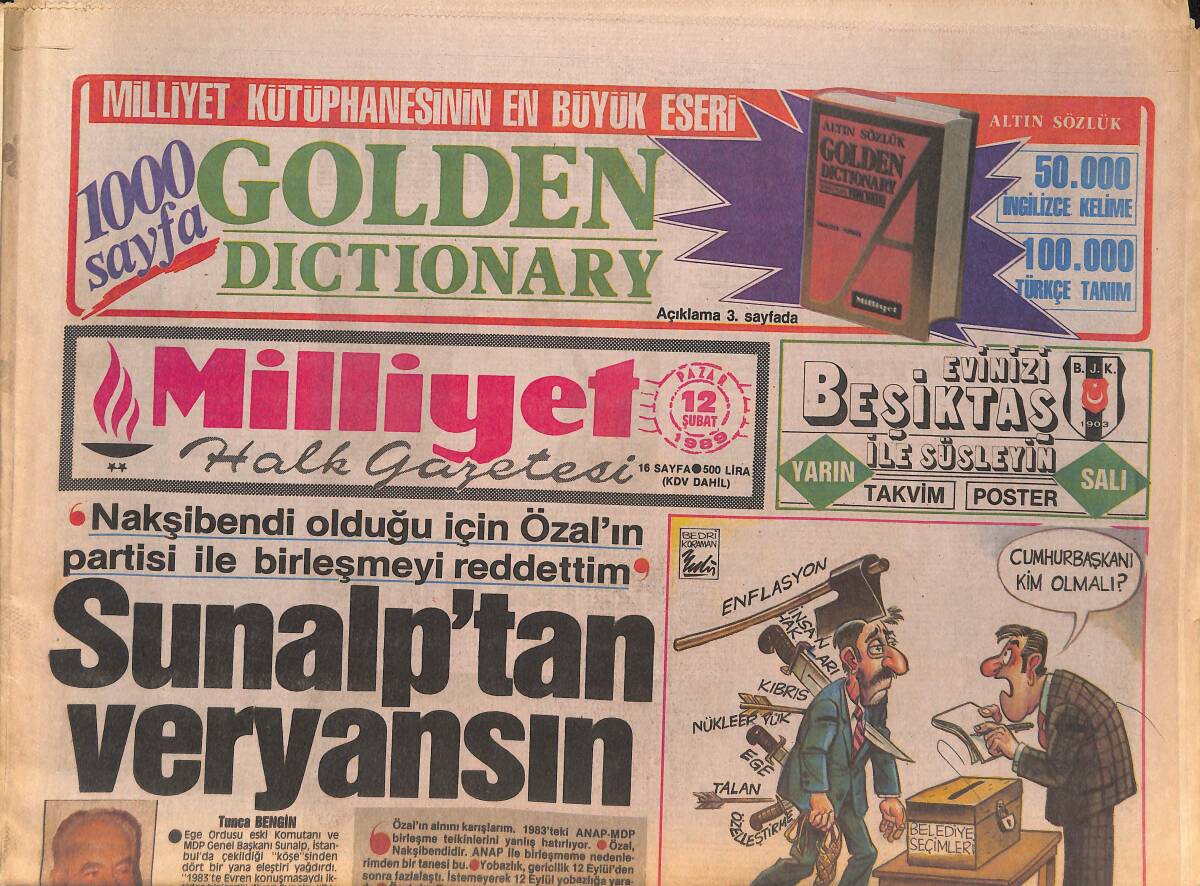 Milliyet Halk Gazetesi 12 Şubat 1989 - Menderes'i ABD Mi Düşürdü ? - Sunalp'tan Veryansın GZ133077 - 1