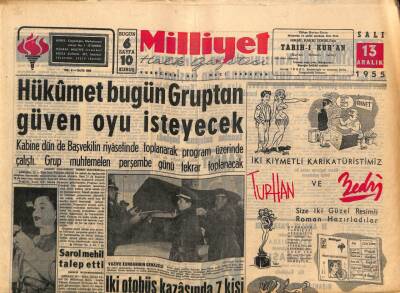 Milliyet Halk Gazetesi 13 Aralık 1955 - İngiltere Orta-Doğu Durumunu İnceliyor - Hükümet Bugün Gruptan Güven Oyu İsteyecek GZ93581 - 1