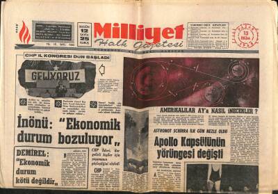 Milliyet Halk Gazetesi 13 Ekim 1968 - Apollo Kapsülünün Yörüngesi Değişti GZ88858 - 1