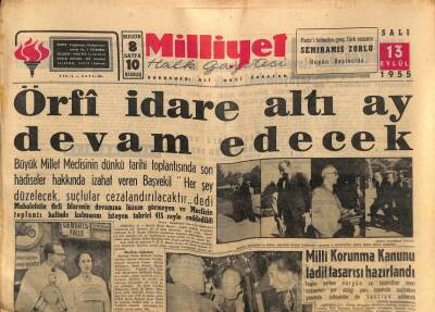 Milliyet Halk Gazetesi 13 Eylül 1955 - Örfi İdare 6 Ay Devam Edecek GZ81233 - 1