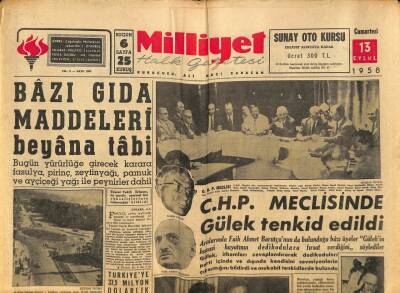 Milliyet Halk Gazetesi 13 Eylül 1958 - CHP Meclisinde Gülek Tenkid Edildi GZ79255 - 1