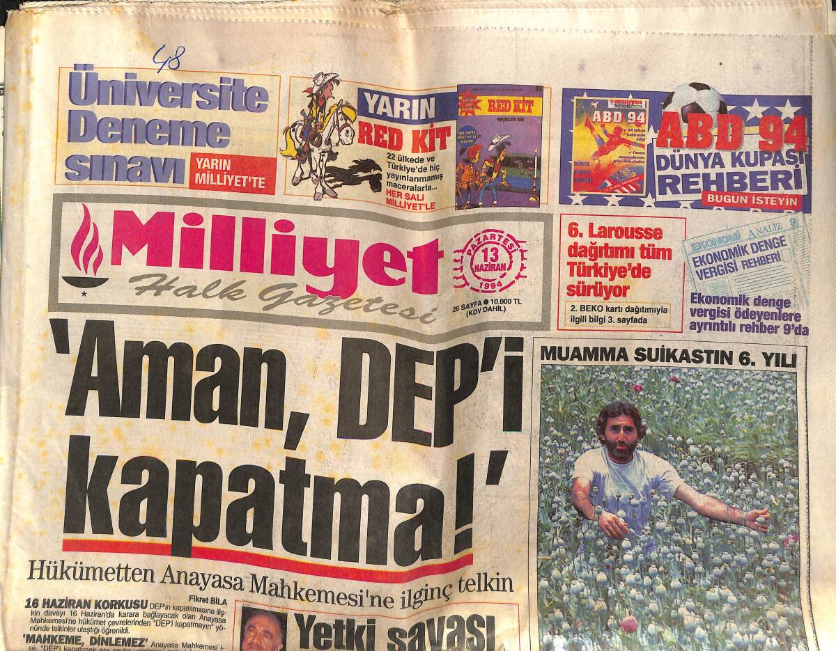 Milliyet Halk Gazetesi 13 Haziran 1994 - Yedikule'de Gençlerin Gecesi - CimBom'un Yeni Hocası Saftig İddialı Konuştu GZ152376 - 1