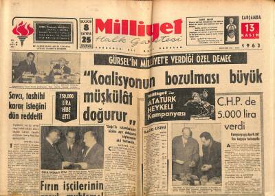 Milliyet Halk Gazetesi 13 Kasım 1963 - Kemal Satır Partileri Münazaraya Çağırdı - Fırın İşçilerinin Grevi Muhtemel GZ118542 - 1