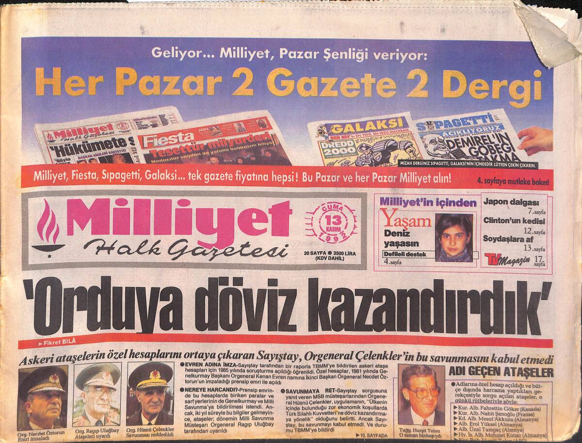 Milliyet Halk Gazetesi 13 Kasım 1992 - İstiklal Marşı'na Gözaltı - Silopi'de Gizli Zirve GZ132573 - 1