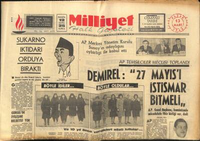 Milliyet Halk Gazetesi 13 Mart 1966 - Sukarno İktidarı Orduya Bıraktı GZ117648 - 1