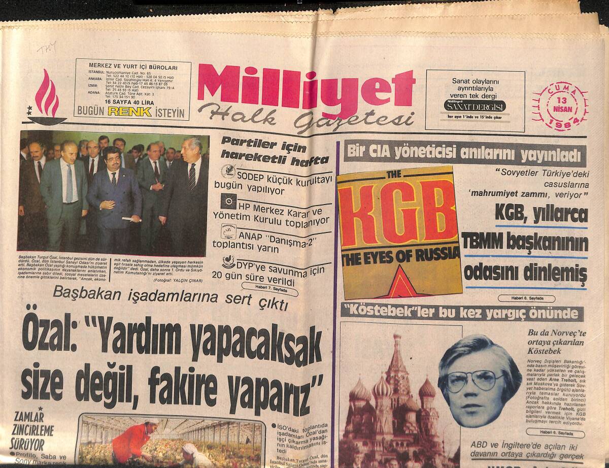 Milliyet Halk Gazetesi 13 Nisan 1984 - ABD Senato Komisyonu Maraş Şartında Direndi - Galatasaray Averajla Turu Geçti GZ149239 - 1