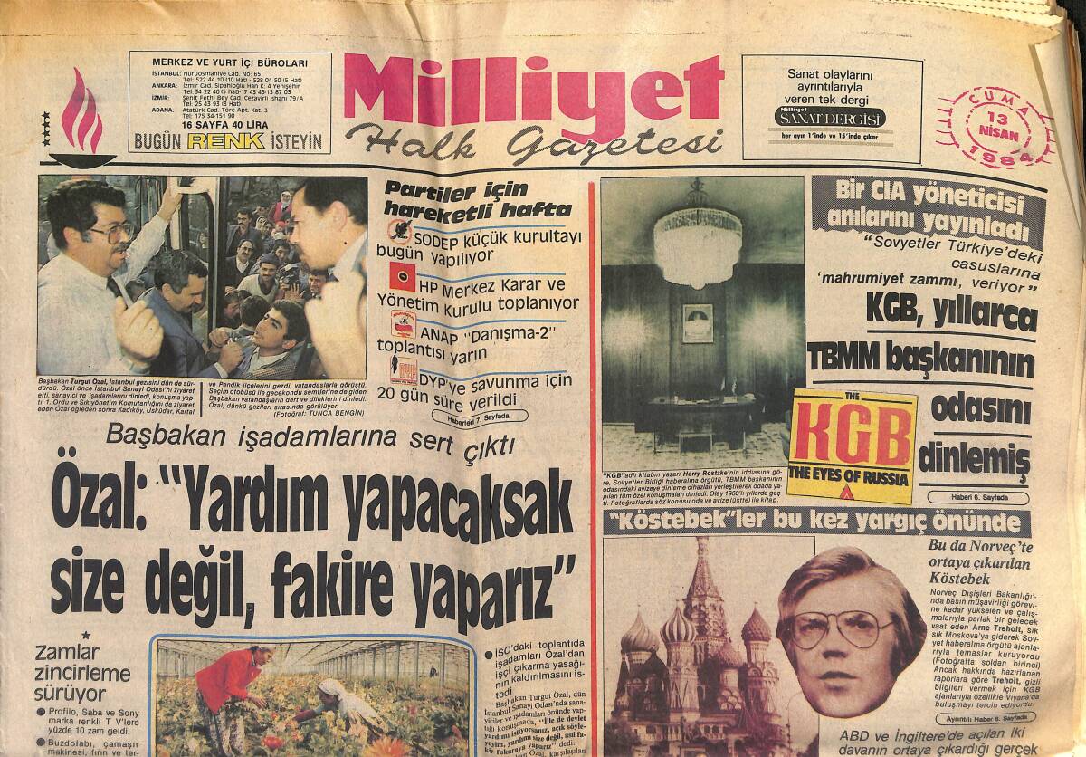 Milliyet Halk Gazetesi 13 Nisan 1984 - KGB , Yıllarca TBMM Başkanının Odasını Dinlemiş GZ151297 - 1