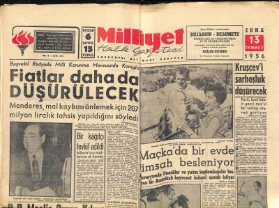 Milliyet Halk Gazetesi 13 Temmuz 1956 - Maçkada Bir Evde Timsah Besleniyor - Doğu Ekspresi Yanıyordu GZ118266 - 1