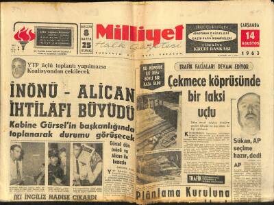 Milliyet Halk Gazetesi 14 Ağustos 1963 - Doğu Berlinde İnfilâk Oldu - İnönü-Alican İhtilafı Büyüdü GZ117991 - 1