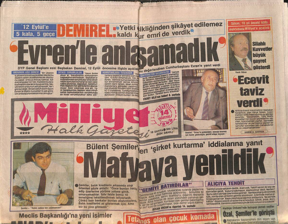 Milliyet Halk Gazetesi 14 Ağustos 1989 - Bahçesaray'a Baskın - Rumlardan Yine Yaygara GZ157863 - 1
