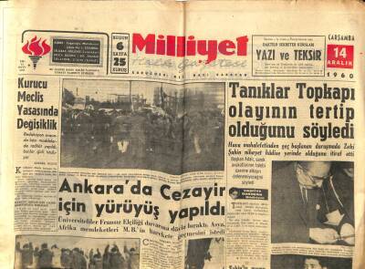 Milliyet Halk Gazetesi 14 Aralık 1960 - Tanıklar Topkapı Olayının Tertip Olduğunu Söyledi GZ81286 - 1