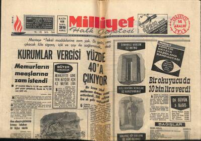 Milliyet Halk Gazetesi 14 Aralık 1968 - Kurumlar Vergisi Yüzde 40a Çıkıyor - S. Acar Güreşi Bırakıyor GZ117662 - 1
