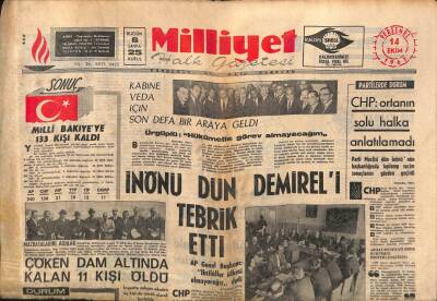 Milliyet Halk Gazetesi 14 Ekim 1965 - Çöken Dam Altında Kalan 11 Kişi Öldü GZ91725 - 1