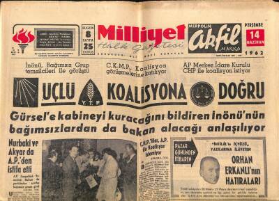 Milliyet Halk Gazetesi 14 Haziran 1962 - Aya İnsan 1970 Yılında Atılacak - Koraltanın Sağlık Durumu Ağırlaştı GZ118788 - 1