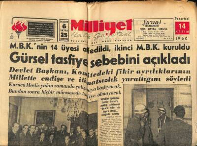Milliyet Halk Gazetesi 14 Kasım 1960 - Kütahya Şilebi Battı - Gürsel Tasfiye Sebebini Açıkladı GZ121369 - 1