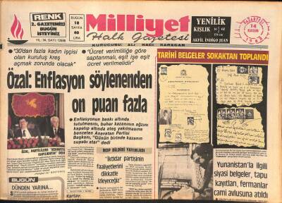 Milliyet Halk Gazetesi 14 Kasım 1983 - Yunanistanla İlgili Siyasi Belgeler , Tapu Kayıtları , Fermanlar Cami Avlusuna Atıldı GZ127801 - 1