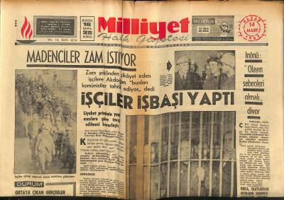 Milliyet Halk Gazetesi 14 Mart 1965 - Madenciler Zam İstiyor - Kıbrıs Rumları Yine Türk Köyünü Kuşattı GZ121431 - 1