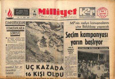 Milliyet Halk Gazetesi 14 Mayıs 1966 - 1970 Lastik İşçisi Daha Grev Yapacak - Cumhurbaşkanı Komutanlarla Görüştü GZ92730 - 1
