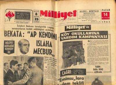 Milliyet Halk Gazetesi 14 Nisan 1963 - Milli Savunma Bakanı Atom Denizaltısı Dalacak - Bekata AP Kendini Islaha Mecbur GZ121360 - 1
