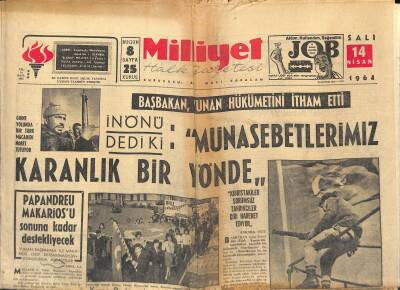 Milliyet Halk Gazetesi 14 Nisan 1964 - Kruşçevin Ölüm Haberi Yalanlandı - Papandreu Makariosu Sonuna Kadar Destekliyecek GZ118316 - 1