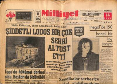 Milliyet Halk Gazetesi 14 Ocak 1963 - Togoda Hükümet Darbesi Oldu , Başkan da Öldürüldü GZ91714 - 1