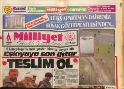 Milliyet Halk Gazetesi 14 Ocak 1986 - Gündeydoğuda Helikopter , Binlerce Duyuru Attı GZ83664 - 1