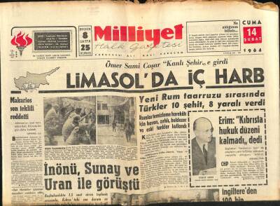 Milliyet Halk Gazetesi 14 Şubat 1964 - Kok Fabrikasında Çıkan Yangın Çok Güç Bastırıldı - Limasolda İç Harb GZ122124 - 1