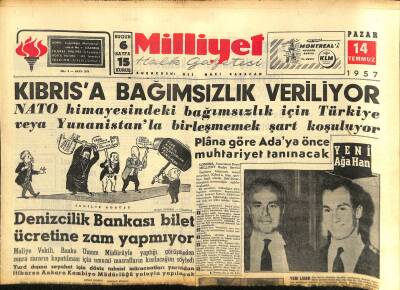 Milliyet Halk Gazetesi 14 Temmuz 1957 - Ağa Han Bir Türke Bir Milyon Bıraktı - Kıbrısa Bağımsızlık Veriliyor GZ117851 - 1