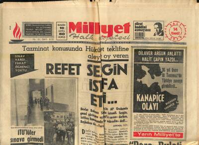 Milliyet Halk Gazetesi 14 Temmuz 1970 - Refet Sezgin İstifa Etti - İTÜlüler Sınava Girmedi GZ121340 - 1