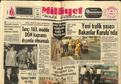 Milliyet Halk Gazetesi 14 Temmuz 1976 - Yılmaz Güney 19 Yıla Mahkûm Oldu - Yeni Trafik Yasası Bakanlar Kurulunda GZ121335 - 1