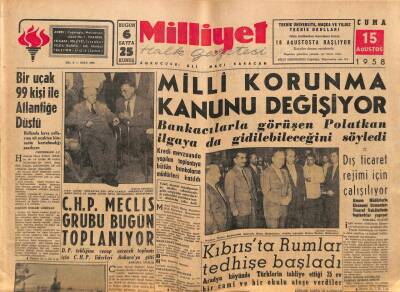 Milliyet Halk Gazetesi 15 Ağustos 1958 - Bir Uçak 99 Kişi İle Atlantiğe Düştü GZ88691 - 1