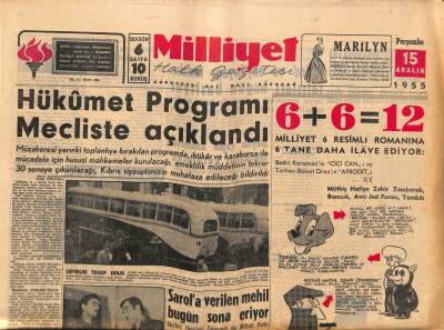 Milliyet Halk Gazetesi 15 Aralık 1955 - Sarola Verilen Mehil Bugün Sona Eriyor - Hükümet Programı Mecliste Açıklandı GZ93583 - 1