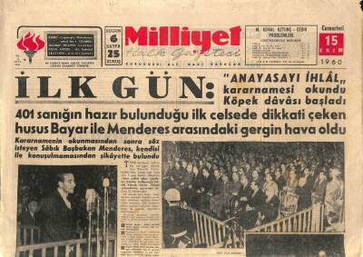 Milliyet Halk Gazetesi 15 Ekim 1960 - 401 Sanığın Hazır Bulunduğu İlk Celsede Dikkati Çeken Husus Bayar İle Menderes Arasındaki Gergin Hava Oldu GZ114479 - 1