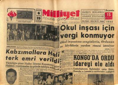 Milliyet Halk Gazetesi 15 Eylül 1960 - Kongoda Ordu İdareyi Ele Aldı GZ81134 - 1