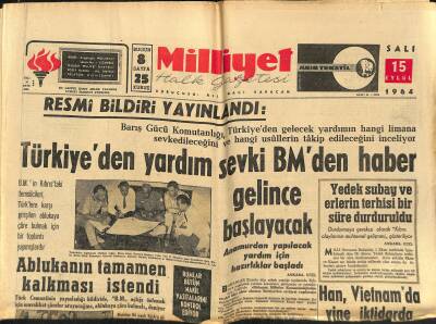 Milliyet Halk Gazetesi 15 Eylül 1964 - Memurların Maaş Baremi Değişiyor - Han , Vietnamda Yine İktidarda GZ121458 - 1