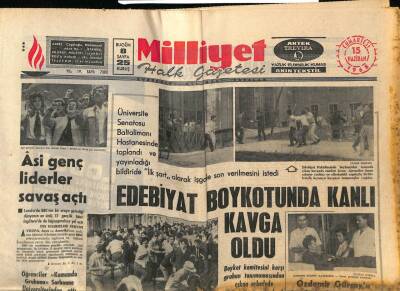 Milliyet Halk Gazetesi 15 Haziran 1968 - Edebiyat Boykotunda Kanlı Kavga Oldu GZ76166 - 1