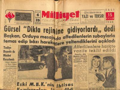 Milliyet Halk Gazetesi 15 Kasım 1960 - Suriyede Bir Sinemada 200 Öğrenci Yandı - May Britt Bir Zenci İle Evlendi GZ121370 - 1