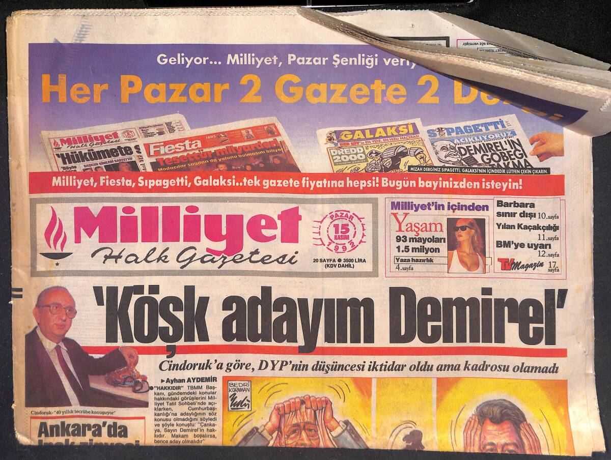Milliyet Halk Gazetesi 15 Kasım 1992 - Fatih Tablosu Nerede ? - Galatasaray Uykuda - Trabzonspor'da Yine Hüsran GZ132575 - 1
