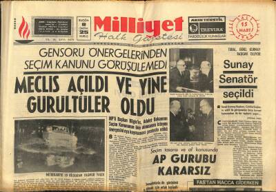 Milliyet Halk Gazetesi 15 Mart 1966 - Sunay Senatör Seçildi - Gürsele Oksijen Vermeye Artık Lüzum Kalmadı GZ117650 - 1