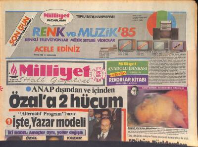 Milliyet Halk Gazetesi 15 Mart 1985 - Ermenilerin Şehit Ettiği Talat Paşanın Evrakı - Özala 2 Hücum GZ127072 - 1