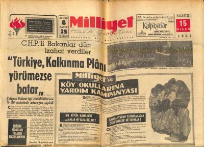 Milliyet Halk Gazetesi 15 Nisan 1963 - Polaris Taşıyan Atom Denizaltısı İzmirde - Dinçer Personel Reformuna Dair Açıklama Yaptı GZ121359 - 1