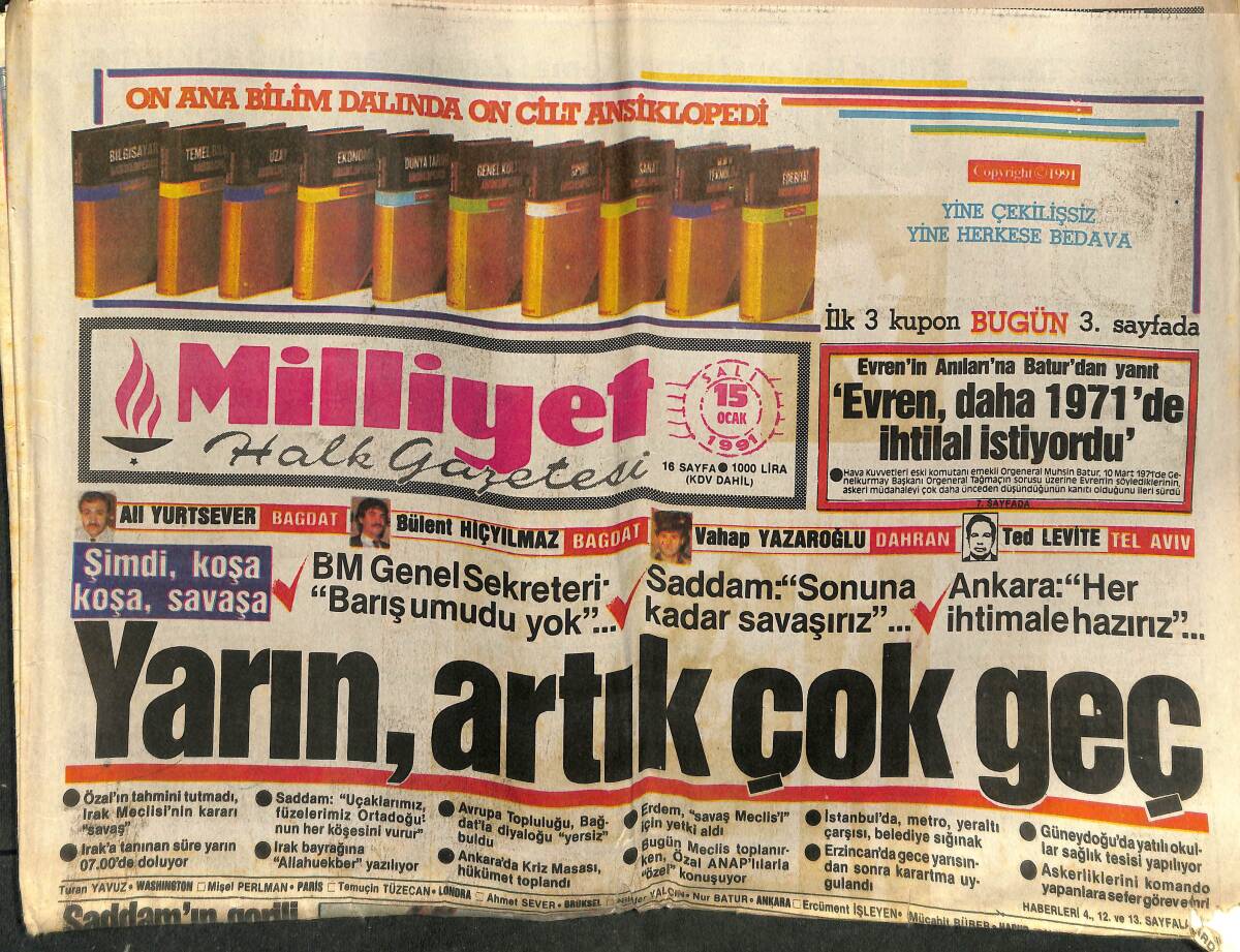 Milliyet Halk Gazetesi 15 Ocak 1991 - ANAP Ve MESS'e Bomba - Trabzon'da Buruk Kongre GZ153102 - 1